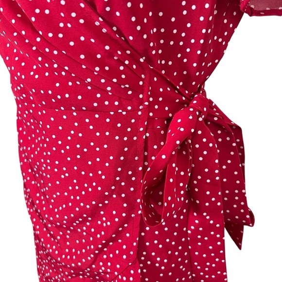 Kate Kasin Red White Polka Dots Wrap Dress Sz Small Ruffle Short Sleeve Cocktail - Picture 3 of 12